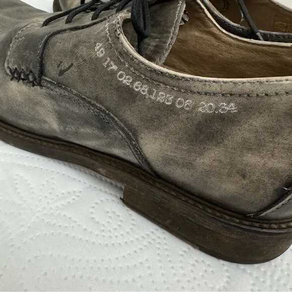 John Fluevog Grant Leather Derby Shoes Washed Black Distressed Finish Size 11 - Picture 6 of 15